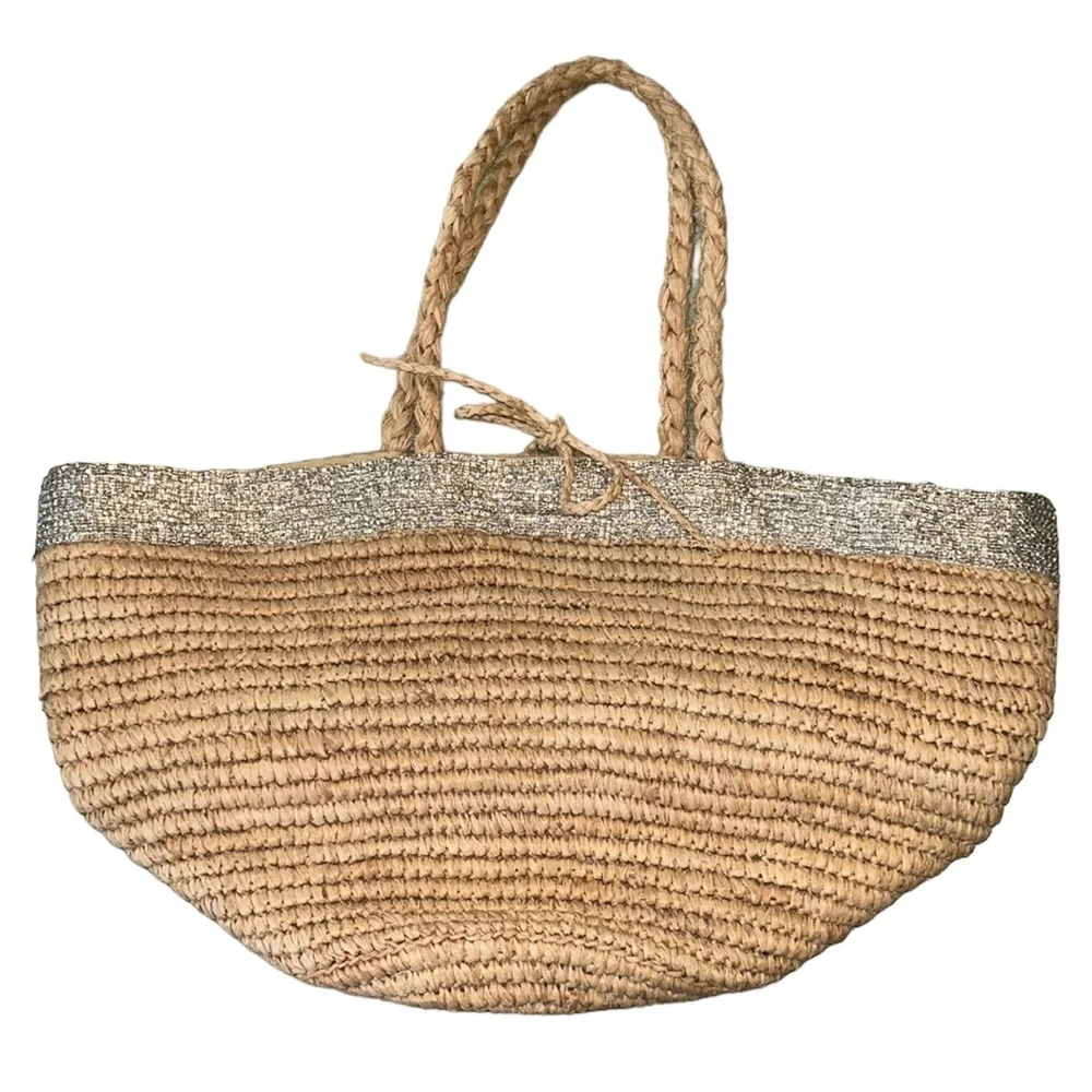 J. Crew Iridescent Beaded Straw Tote Bag